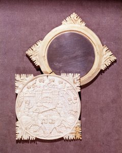 Lustro i pudełko z kości słoniowej reprezentujące scenę turnieju rycerskiego. 1450-1500. Paryż, Narodowe Muzeum Średniowiecza, Thermes de Cluny autorstwa Unknown artist
