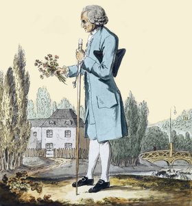 Jean-Jacques Rousseau (1712-78) Zbieranie ziół w Ermenonville, czerwiec 1778 - Reprezentacja filozofa Jeana Jacquesa Rousseau (1712-1778) zbierającego kwiaty w Ermenonville. autorstwa Unknown artist