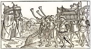 Żydzi niosą Arkę Przymierza przed walącymi się murami Jerycha autorstwa Unknown artist