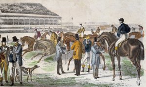 Dżokeje i ich konie przed wyścigiem - ryciny, ok. godz. 1850 autorstwa Unknown artist