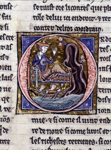 Król Modreius. Rękopis: Conquest of the Saint Gréal, napisany 717 lat po męce naszego Pana. Bibliotheque Municipale de Rennes, ms. 255 (Zbiór powieści Okrągłego Stołu); Paryż autorstwa Unknown artist