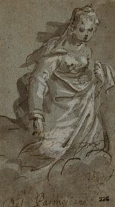 Klęcząca postać kobieca w chmurach (recto); Szkice postaci (verso) autorstwa Unknown artist