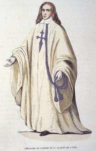 Kawaler Orderu Świętego Jakuba od Miecza, zakonu rycerskiego założonego w Hiszpanii w 1170 r. Rycina z XIX wieku. autorstwa Unknown artist