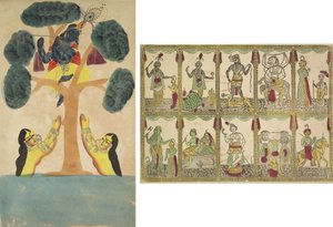 Kryszna kradnie ubrania kowbojek (gopi) (rekto); Das Avataras, Dziesięć Wcieleń Wisznu (verso) autorstwa Unknown artist