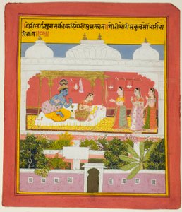 Kryszna i Radha w pawilonie, z kopii siedmiuset wersetów (Sat Sai) Bihariego autorstwa Unknown artist