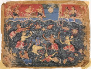 Kryszna bawiący się z gopi w rzece Jumna, z Bhagavata Purana autorstwa Unknown artist