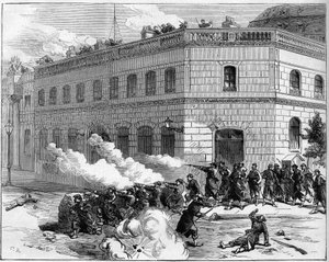 La Commune de Paris w 1871. Obrona Pałacu Elizejskiego przez Federes (komunardów). autorstwa Unknown artist
