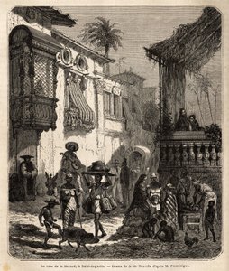 La casa de la Merced (obecnie Mercy Street) w Saint Augustine, najstarszym mieście w Stanach Zjednoczonych (Stany Zjednoczone), założonym przez Hiszpanów w 1565 roku; główna ulica miasta, mała i zaludniona, z różnymi zwierzętami i osobliwą mieszanką różnyc autorstwa Unknown artist