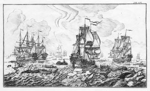 La chasse à la caleine - grawerowanie w „Klasycznym opisie arktycznego przemysłu wielorybniczego” Cornelisa Zorgdragera autorstwa Unknown artist