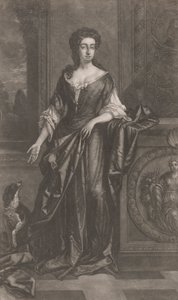 Dama (z psem, oparta o cokół z płaskorzeźbą rogu obfitości) autorstwa Unknown artist