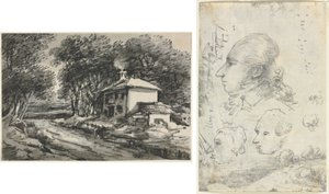Pejzaż z domkiem (recto); Studia głów (verso) autorstwa Unknown artist