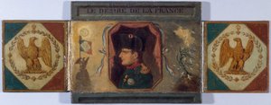 "Le Désiré de la France". Portret Ludwika XVIII i ukryty portret Napoleona, około 1815 roku (olej na płótnie, zamontowany na tekturze) autorstwa Unknown artist