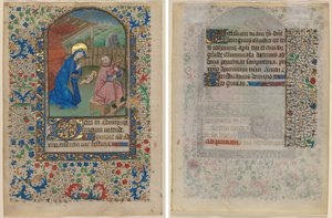 Kartka z Księgi Godzin: Narodzenia (recto) i tekstu (verso) autorstwa Unknown artist