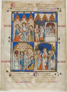Liść z cyklu obrazów: Chrystus ukazujący się trzem Mariom, Chrystus i pielgrzymi na drodze do Emaus, wątpiący Tomasz i Chrystus ukazujący się apostołom. autorstwa Unknown artist