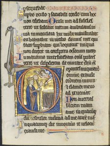 Liść z psałterza: inicjał D: Dawid w modlitwie przed ołtarzem i Chrystus w obłoku (2 z 2 wyciętych liści) autorstwa Unknown artist