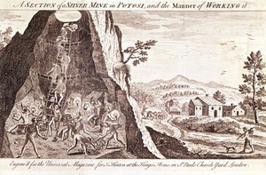 Kopalnie srebra w Potosi w Boliwii. Grawerowanie z XIX wieku. autorstwa Unknown artist