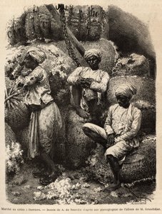 Robotnicy Parsi w spoczynku, na targu bawełny w Bombaju, Edouard Charton, wydanie Hachet autorstwa Unknown artist