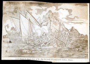Porucznik Turner i załoga statku "Herbata" uwięzieni przez piratów Ladrone (druk) autorstwa Unknown artist
