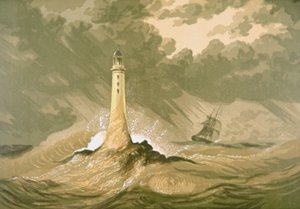 Latarnia morska z żaglowcem autorstwa Unknown artist