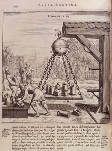 Ładowanie zawieszonych półkul magdeburskich - w „Ottonis de Guericke: Experimenta Nova Magdeburgica de vacuo spatio”” autorstwa Otto von Guericke (Otto de Guericke autorstwa Unknown artist