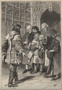 Lord Patrice Charteris and the Bourgeois of Perth - XIX-wieczna ilustracja do powieści historycznej „Ładna dziewczyna z Perth lub Walentynki (Walentynki lub Fair Maid of Perth) Waltera Scotta (1771-1832) autorstwa Unknown artist