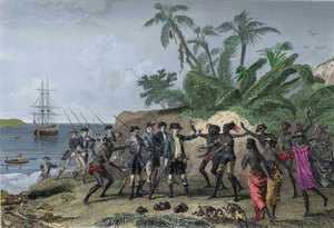 Louis Antoine (Louis-Antoine) z Bougainville, francuski nawigator (1729-1811), przemawiający do wysp markizów na Tahiti, 6 kwietnia autorstwa Unknown artist