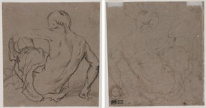 Mężczyzna siedzący na ziemi, widziany z tyłu (recto); Szkic (verso) autorstwa Unknown artist