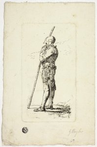 Człowiek w zbroi trzymający kij autorstwa Unknown artist