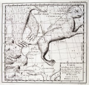 Mapa drogi komety z 1762 r. i mapa nieba obserwowanego przez Messiera - grawerowanie autorstwa Unknown artist
