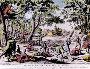 Huncwoci rozstrzelani przez chłopów. Grafika z XVIII wieku Paryż, B.N. autorstwa Unknown artist