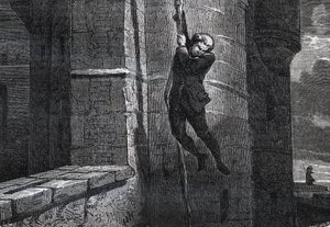 Masers De Latude uciekający z Bastylii - Escape de la Bastille Jean Henry, dit Danry, dit Masers de Latude (1725-1805) - grawer w „”Dictionnaire populaire illustrious” - 1864 - Joseph Decembre i Edmond Allonier - autorstwa Unknown artist