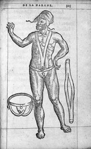 Lekarstwo: pas przepuklinowy. Grawerowanie z „De la hargne” francuskiego lekarza i chirurga Ambroise Pare (1509-1590) XVI wiek autorstwa Unknown artist