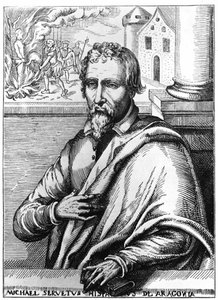 Michel Servet (Michel de Villanueva) (1511-1553), hiszpański lekarz i teolog. Rytownictwo autorstwa Unknown artist