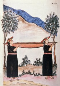 Indianie Moyobamba w kajakach, z książki „Trujillo del Peru” lub „Codex Martinez Companion”, autorstwa Baltazara Martineza Companion i Bujanda, biskupa Trujillo (1782-1785) autorstwa Unknown artist