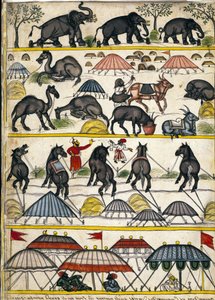 Obóz wojskowy Mogołów. Strona z rękopisu (ms.8300) „”Historia Mogol”” (Moghul lub Moghol) autorstwa Stefano Nivibus Cardeira. 18 wiek. Bibloteca marciana, Wenecja autorstwa Unknown artist