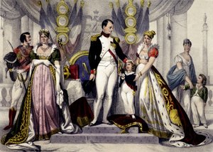 Dynastia napoleońska od 1804 do 1815 r. Józefina, Napoleon I, król Rzymu, Maria Ludwika. Rycina XIX wieku. autorstwa Unknown artist