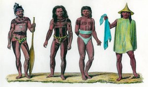 Naturalne wyspy Uros Penelope i Aouar, populacja kontynentu Oceanii. Grawerowanie XVIII wieku. Prywatna kolekcja. autorstwa Unknown artist