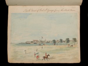 Widok północny na Fort St George z widokiem na czarne miasto”, ok. 1800 (akwarela) autorstwa Unknown artist