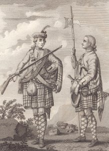 Oficer (po lewej) i sierżant 42. Highlanders — Czarnej Straży — ok. 1750 (rycina) autorstwa Unknown artist