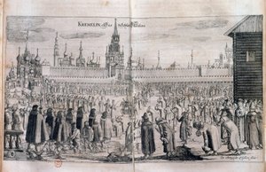 Oficjalna ceremonia z paradą na Kremlu. Rycina z XVII wieku. Biblioteka rosyjska autorstwa Unknown artist