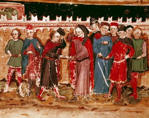 Urzędnicy miniaturowej gabelle z rękopisu (Pani H V-5) „Codex de Privileges”” autorstwa Unknown artist