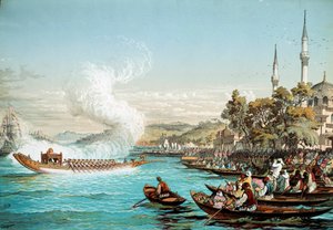 Imperium Osmańskie: uczta morska w Konstantynopolu. Litografia XIX wieku. Biblioteka Sztuki Dekoracyjnej, Paryż autorstwa Unknown artist