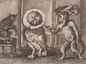 Sowa, małpa i kot z Mezzotintoes autorstwa Smitha, tom. III autorstwa Unknown artist