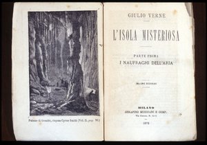 Strona włoskiego wydania „Tajemniczej wyspy” Juliusza Verne