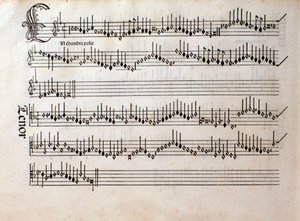 Page of Musical Score of Harmonice Musices Odhecaton autorstwa Ottaviano Petrucciego (1501) autorstwa Unknown artist