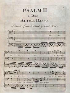 Strona drugiego psalmu w partyturze muzycznej „” Psalmy”” Benedetto Marcello autorstwa Unknown artist