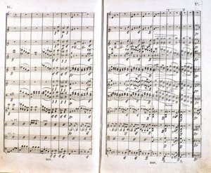 Strona pierwszego niemieckiego wydania partytury Symfonii nr. 1 C-dur niemieckiego kompozytora Ludwiga van Beethovena (1770-1827) (1799-1800). Bonn autorstwa Unknown artist