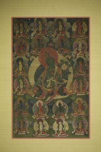 Malowany sztandar (Thangka) Zielonej Tary otoczonej przez dwadzieścia manifestacji autorstwa Unknown artist