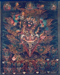 Malowany sztandar (tangka) z Guru Dragpurem, gniewną formą Padmasambhawy autorstwa Unknown artist