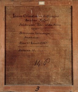 Rewers obrazu z portretem Mozarta w wieku 21 lat autorstwa Unknown artist